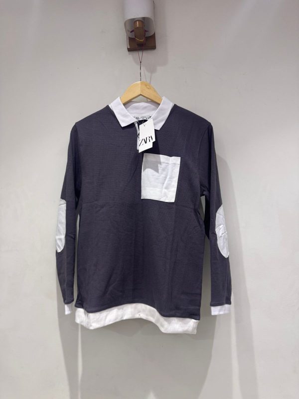 Contrast Collar Long Sleeve Polo zipper